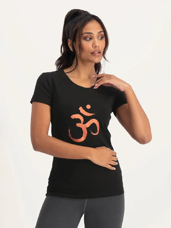 Urban Goddess OM Core Yoga Tee - Onyx Black Chenille Brocade Lace