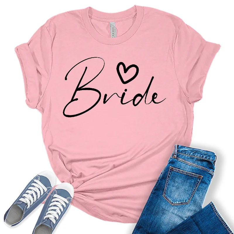 Women's Bride Shirt Cute Bridal Party Black Letter Print Graphic Tees Thin T-Shirt Open Front Quick Dry