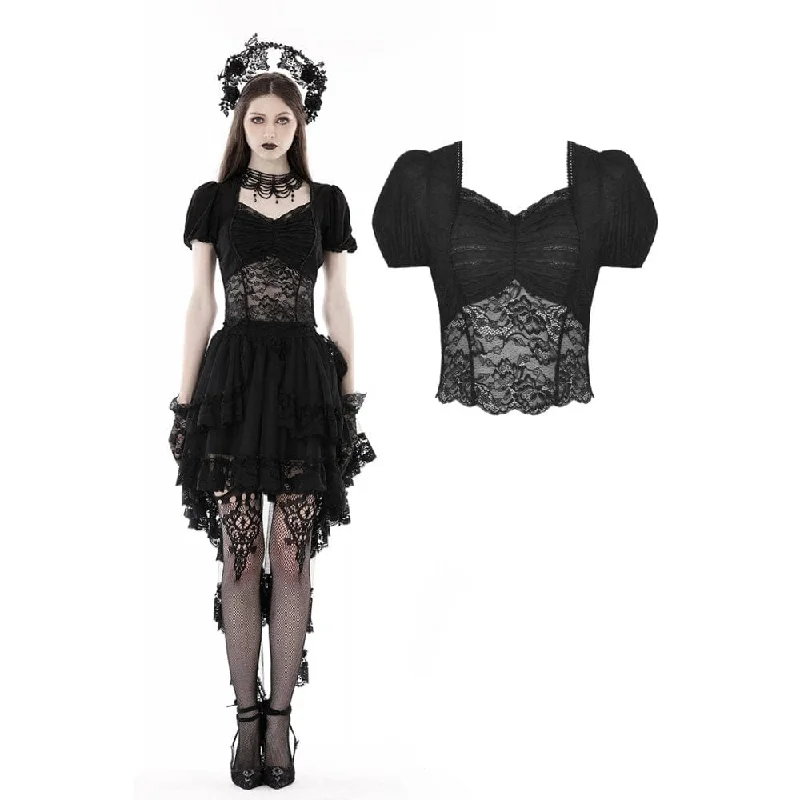 Women's Gothic Puff Sleeved Lace Splice Shirt Chenille Blend Fleece Blend Nylon Blend