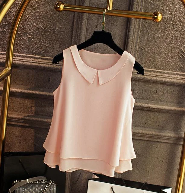 Women's XXXL Loose Sleeveless Pink Chiffon Shirt for Summer Casual on Clearance Chenille Blend Fleece Blend Nylon Blend