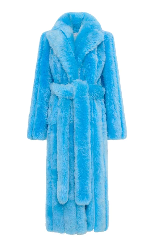 Bram Coat in Sky Shearling empire Basque Peplum