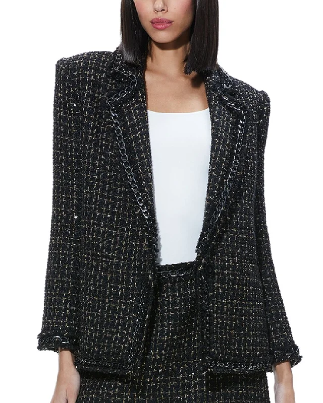 alice + olivia Shan Oversized Chain Fringe Wool-Blend Blazer Women's Handmade Blazer alice + olivia Shan Oversized Chain Fringe Wool-Blend Blazer Women's Handmade Blazer