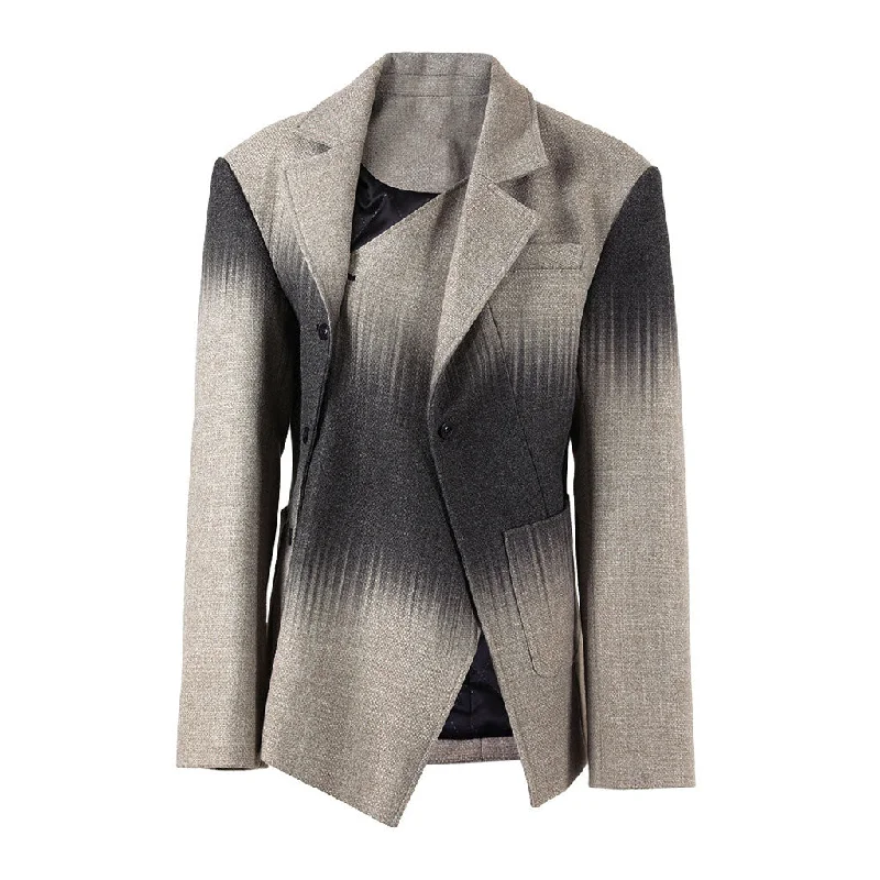 Asymmetrical Button Up Gradient Print Strong Shoulder Quilted Tweed Blazer Women's Advanced Suit Asymmetrical Button Up Gradient Print Strong Shoulder Quilted Tweed Blazer Women's Advanced Suit