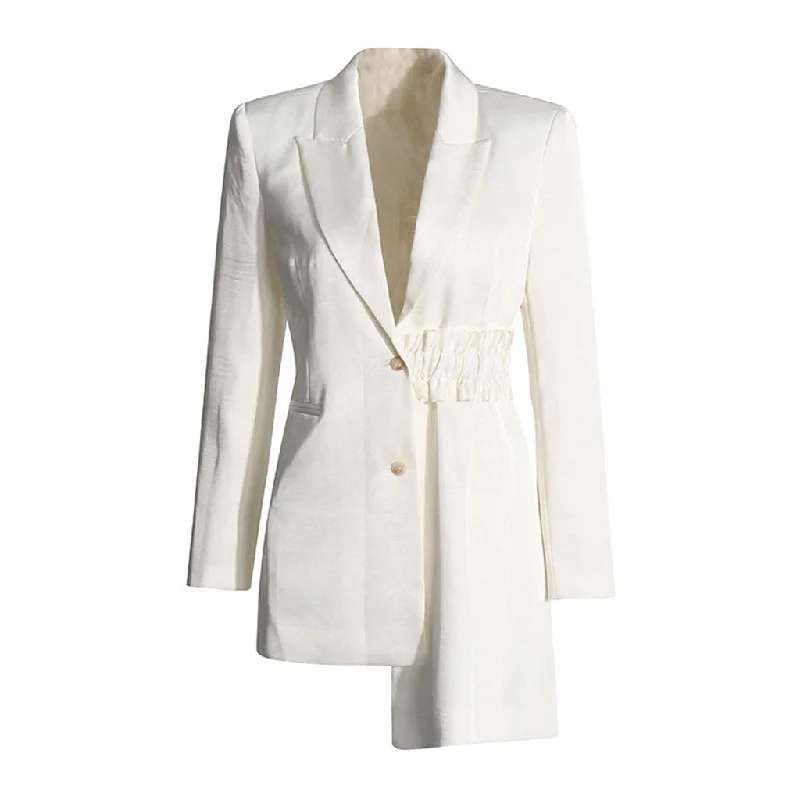 Asymmetrical Lapel Strong Shoulder Two Button Gathered Waist Blazer Women's Boutique Jacket Asymmetrical Lapel Strong Shoulder Two Button Gathered Waist Blazer Women's Boutique Jacket