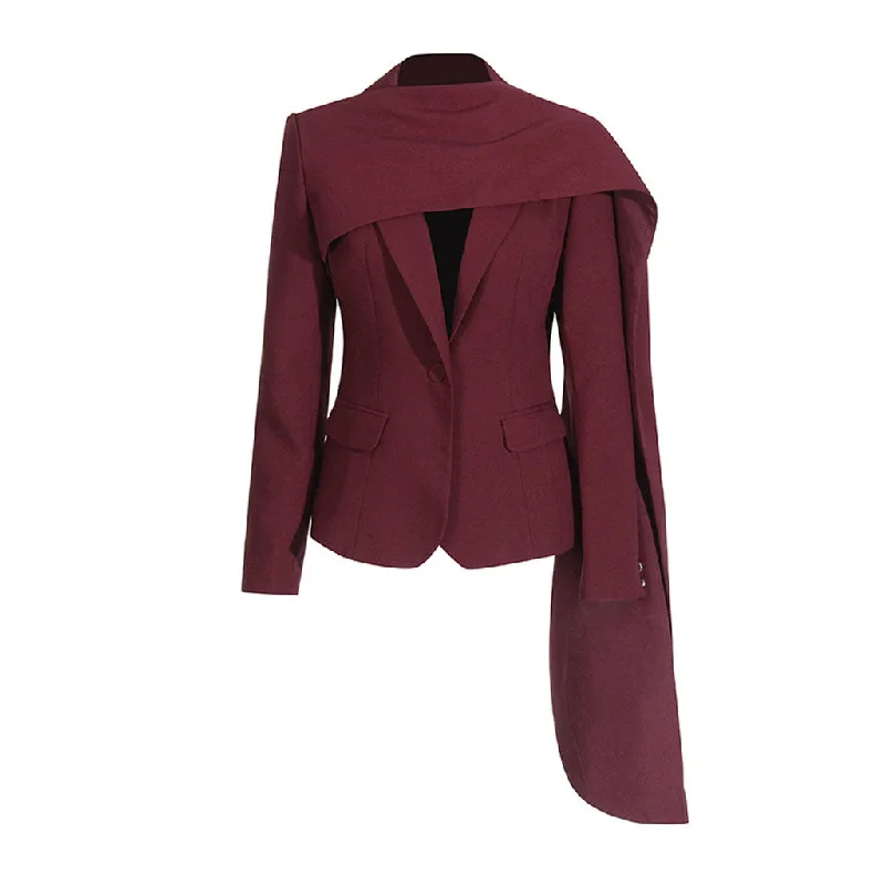 Celebrity Draped Scarf Neck Lapel Collar Long Sleeve Cinch Waist Blazer Women's Luxury Jacket Celebrity Draped Scarf Neck Lapel Collar Long Sleeve Cinch Waist Blazer Women's Luxury Jacket
