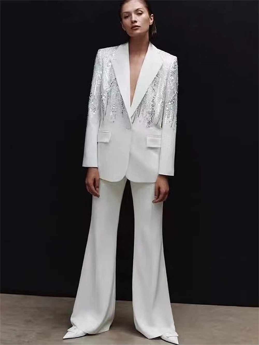 Celebrity Sequined Suit Set for Women Single Button Long Sleeves Suits Formal Fashion Tuxedo Blazer Pants Set Women's Premium Blazer Celebrity Sequined Suit Set for Women Single Button Long Sleeves Suits Formal Fashion Tuxedo Blazer Pants Set Women's Premium Blazer
