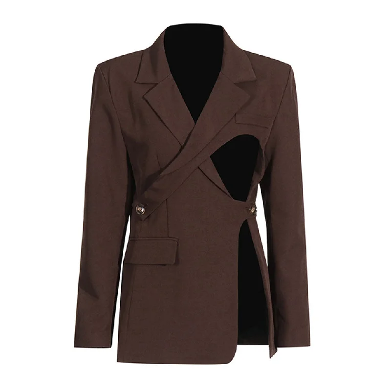 Deconstructed Buttoned Wrap Notch Lapel Padded Long Sleeve Cutout Blazer Women's Solid Blazer Deconstructed Buttoned Wrap Notch Lapel Padded Long Sleeve Cutout Blazer Women's Solid Blazer