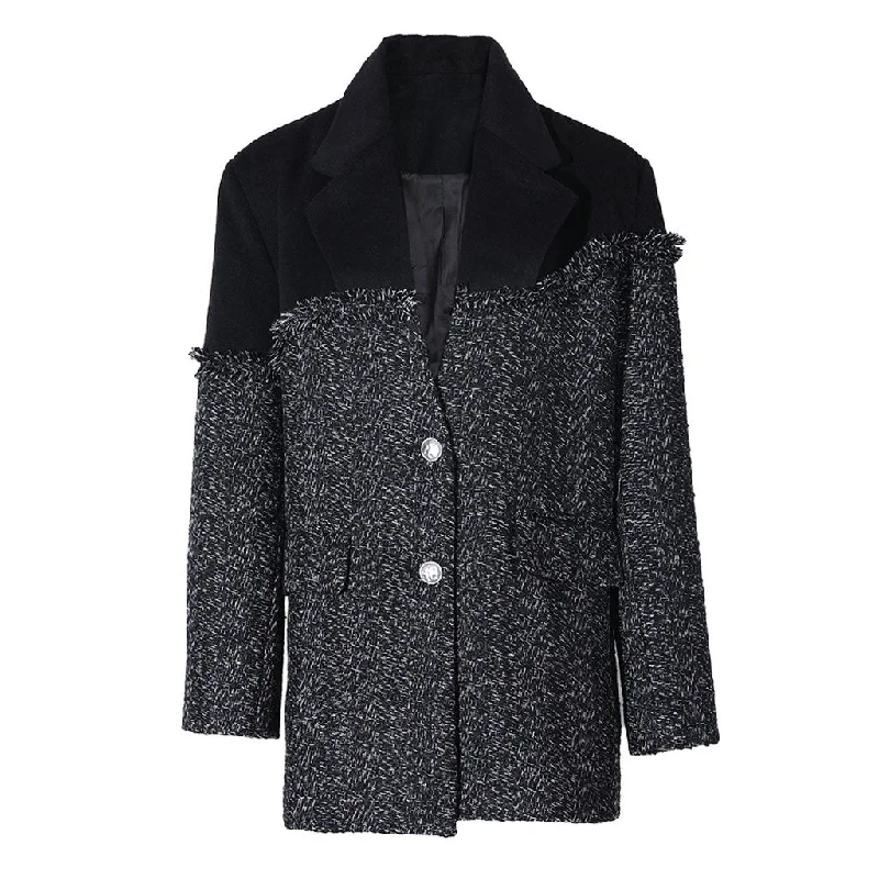 Deconstructed Lapel Single Breasted Oversized Frayed Tweed Hybrid Blazer Women's Trendy Jacket Deconstructed Lapel Single Breasted Oversized Frayed Tweed Hybrid Blazer Women's Trendy Jacket