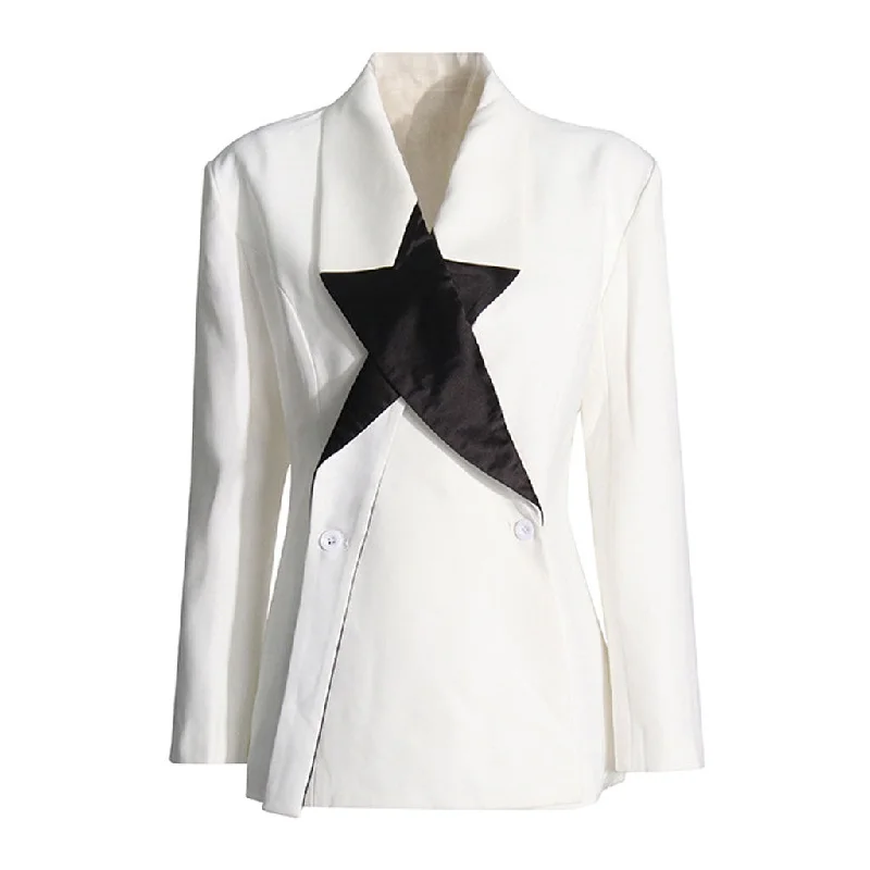 Distinctive Cross Lapel Contrast Star Two Button Long Sleeve Tailored Blazer Women's Banquet Suit Distinctive Cross Lapel Contrast Star Two Button Long Sleeve Tailored Blazer Women's Banquet Suit