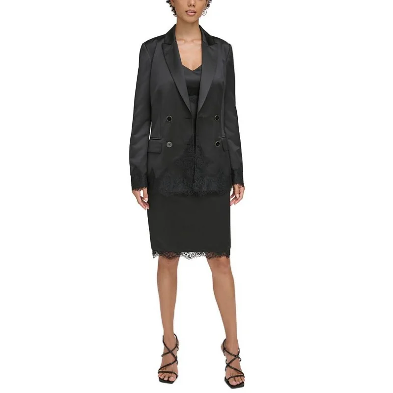 Donna Karan Womens Lace Trim Shoulder Pads Double-Breasted Blazer Women's Fashion Blazer Donna Karan Womens Lace Trim Shoulder Pads Double-Breasted Blazer Women's Fashion Blazer