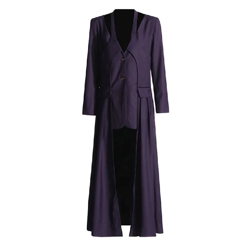 Edge Plunge Button Up Cutout Padded Long Sleeve Pleated High Low Blazer Women's Simple Jacket Edge Plunge Button Up Cutout Padded Long Sleeve Pleated High Low Blazer Women's Simple Jacket