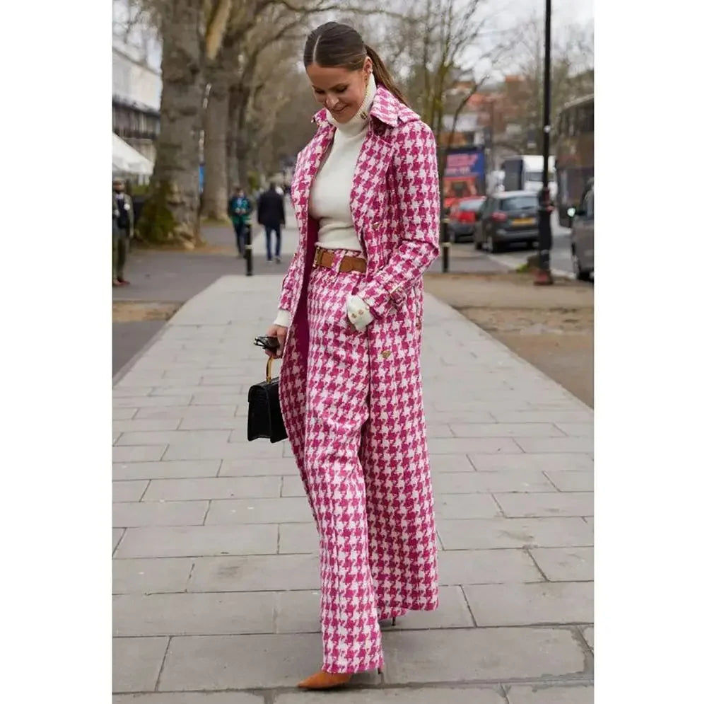 Hot Selling Pink Houndstooth Women Suits 2 Piece Peak Lapel Formal Casual Prom Party Pants Sets Blazer with Pants Women's Short Blazer Hot Selling Pink Houndstooth Women Suits 2 Piece Peak Lapel Formal Casual Prom Party Pants Sets Blazer with Pants Women's Short Blazer