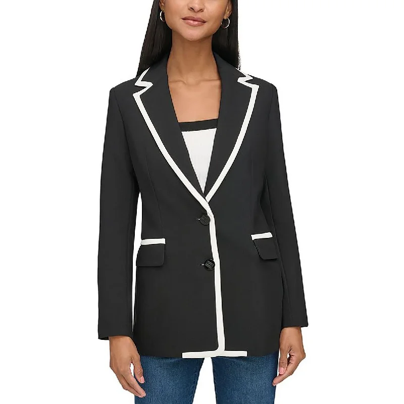 Karl Lagerfeld Paris Womens Woven Contrast Trim Two-Button Blazer Women's Simple Blazer