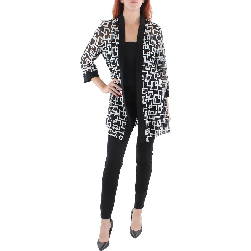 R&M Richards Womens Mesh Printed Duster Blazer Women's Vintage Jacket