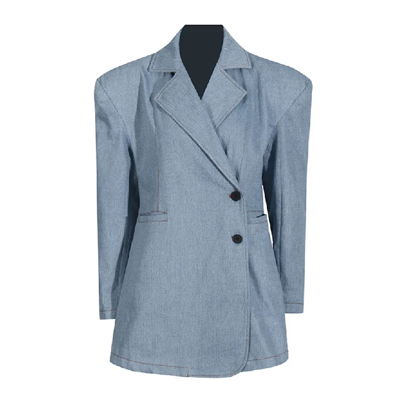Rebellious Lapel Strong Shoulder Contrast Stitch Oversized Denim Blazer Women's Brand Blazer Rebellious Lapel Strong Shoulder Contrast Stitch Oversized Denim Blazer Women's Brand Blazer