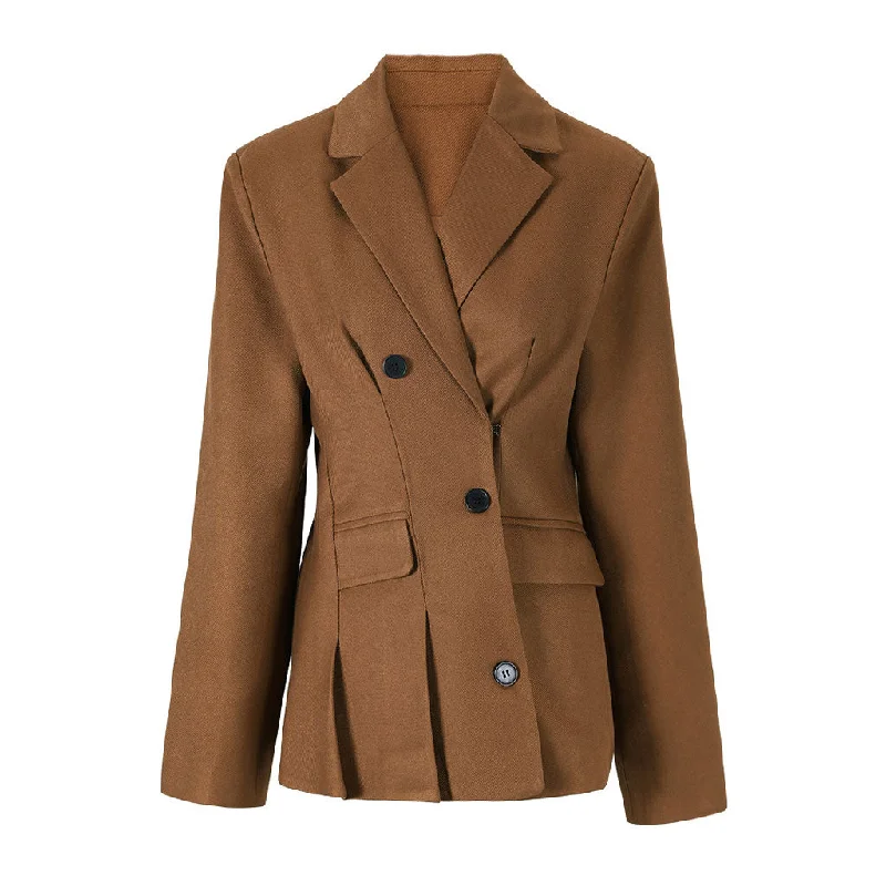Vintage Lapel Single Breasted Strong Shoulder Pleated Cinch Waist Blazer Slim Fit Blazer Vintage Lapel Single Breasted Strong Shoulder Pleated Cinch Waist Blazer Slim Fit Blazer