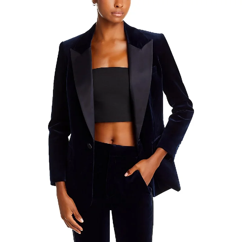 Womens Cotton Blend Mixed Media One-Button Blazer Women's Trendy Suit