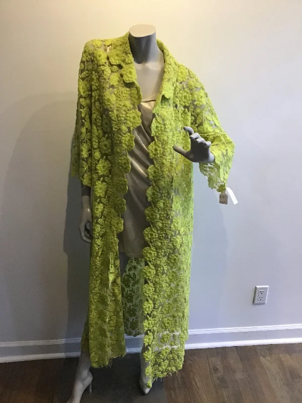 1960s Yellow Lace Duster Coat Three-Quarter Sleeve Elbow Sleeve Wrist Sleeve