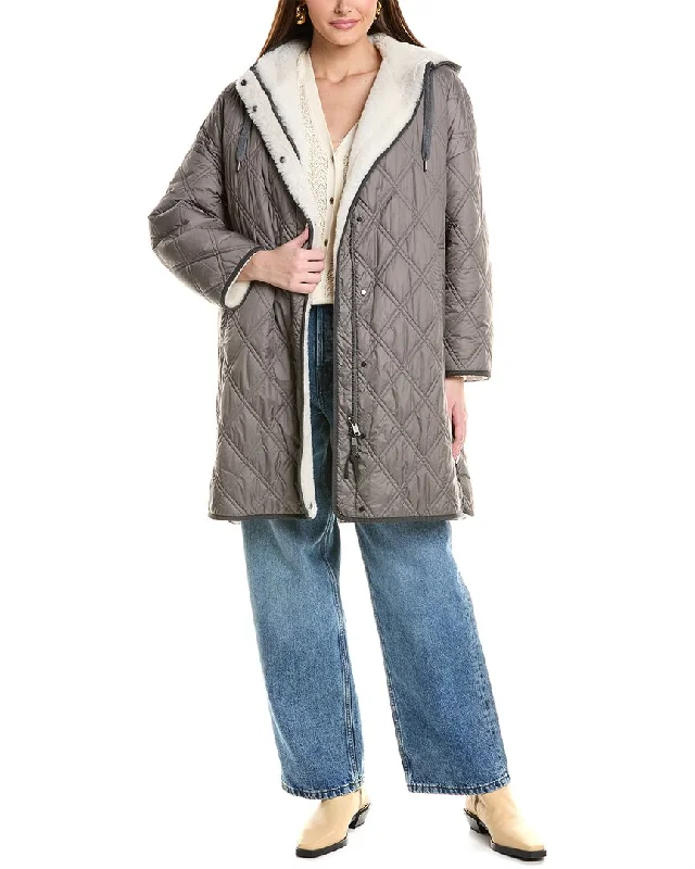 Brunello Cucinelli Coat Peter Pan Collar Cowl Neck Turtleneck