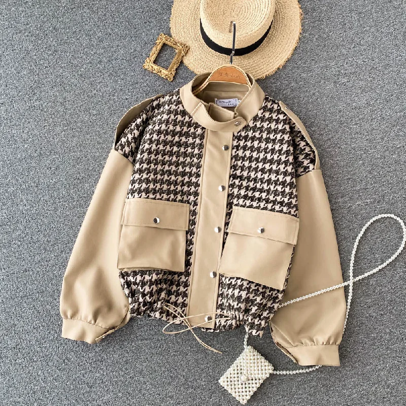 Casual coat women's leather stitched thousand bird lattice 1533 Shawl Collar Notch Collar Lapel Collar Casual coat women's leather stitched thousand bird lattice 1533 Shawl Collar Notch Collar Lapel Collar