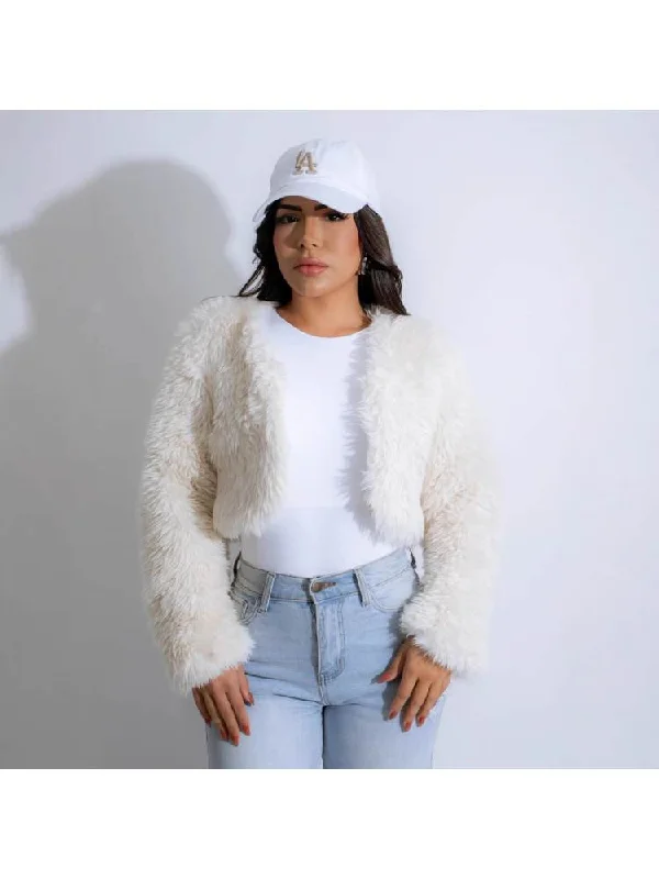 Fluff Fitted Collarless Long Sleeve Coats Jersey Tulle Batik