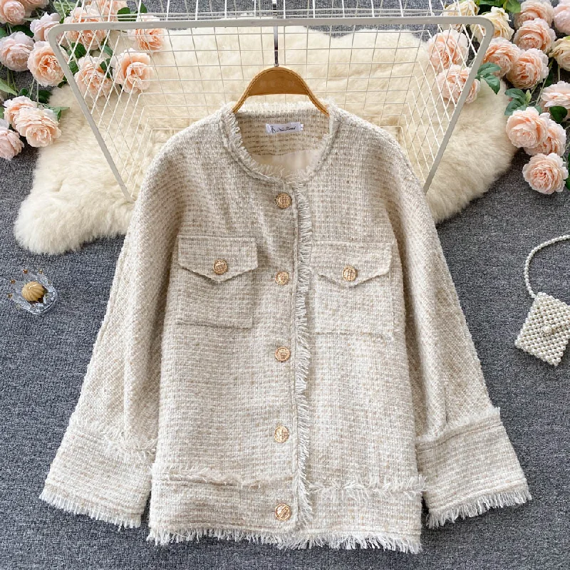 French small fragrant wind tweed coat autumn and winter celebrity temperament versatile top 1562 Striped Polka Dot Solid French small fragrant wind tweed coat autumn and winter celebrity temperament versatile top 1562 Striped Polka Dot Solid