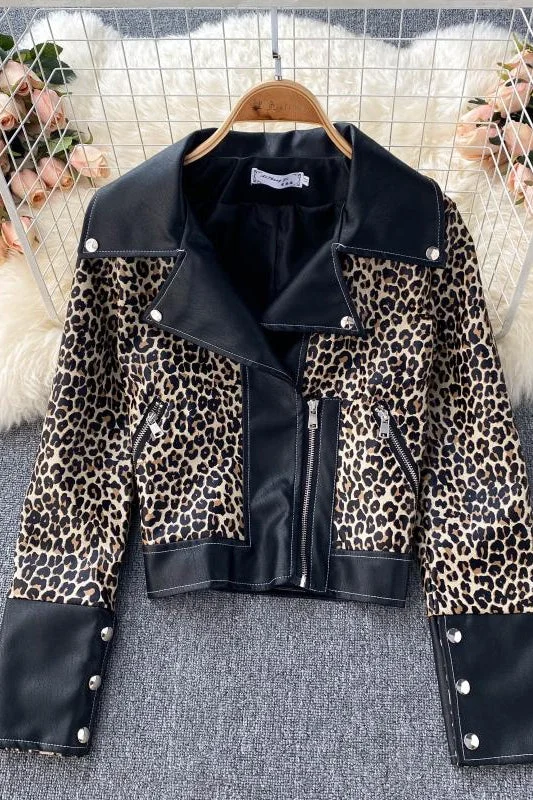 Leopard fur coat female  1506 Stand-Up Roll-Neck Turtle
