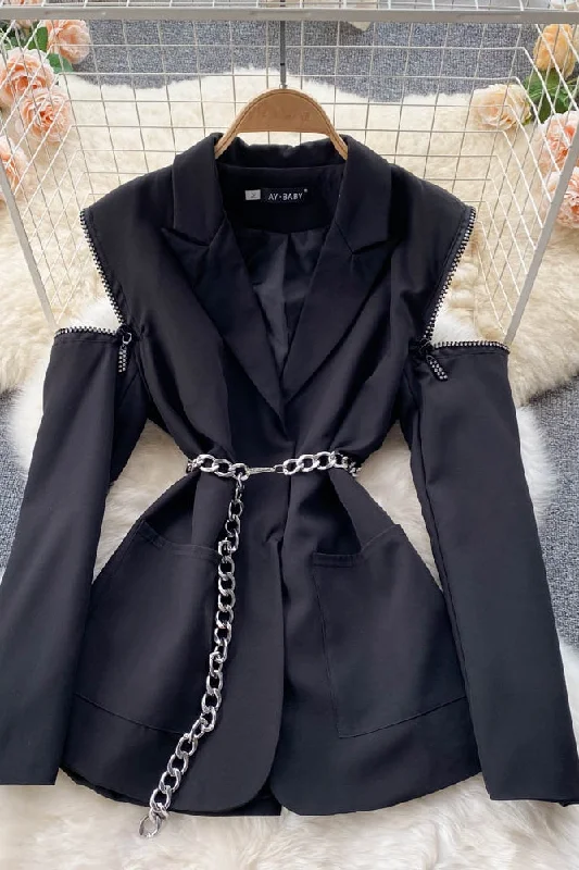 Off shoulder suit coat female  1502 Front Pockets Side Pockets Patch Pockets