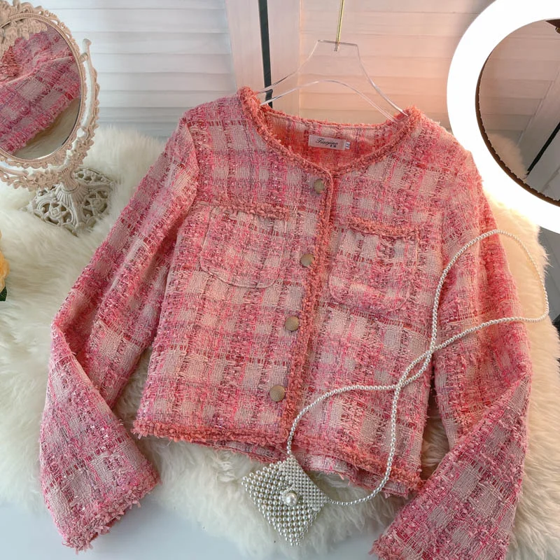 Pink Fashion short women's coat women's long sleeve top 1526 Tie-Waist Belted Drawstring Pink Fashion short women's coat women's long sleeve top 1526 Tie-Waist Belted Drawstring