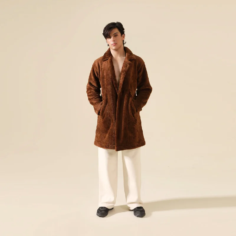 Plush Comfort Long Fur Unisex Coat - Brown Striped Polka Dot Floral