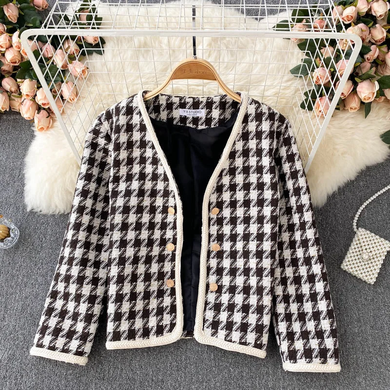 Qianniaoge small fragrance short versatile coat women's fashion 1543 Houndstooth Jacket Shearling Jacket Fleece Jacket Qianniaoge small fragrance short versatile coat women's fashion 1543 Houndstooth Jacket Shearling Jacket Fleece Jacket