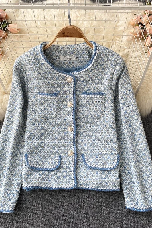Retro little fragrance lady style coat  1517 Vent Hem Cuff