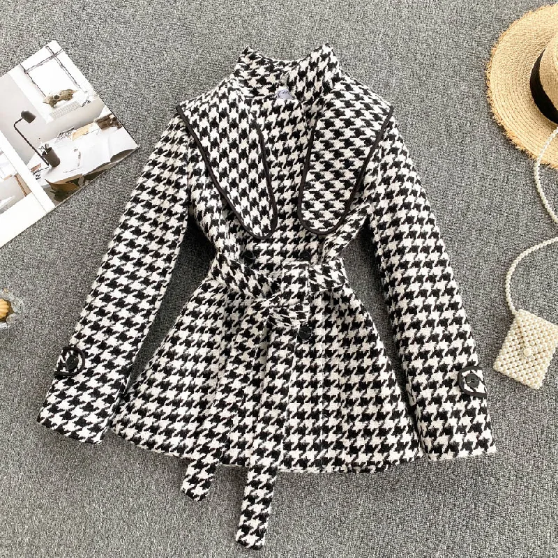 Thousand bird lattice small fragrant wind tweed coat  1497 Collared Crew Neck Turtle Neck