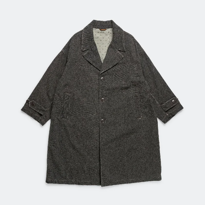 Twill Aging-Wool CAVALIER Coat - Fade Charcoal Asymmetrical Diagonal princess