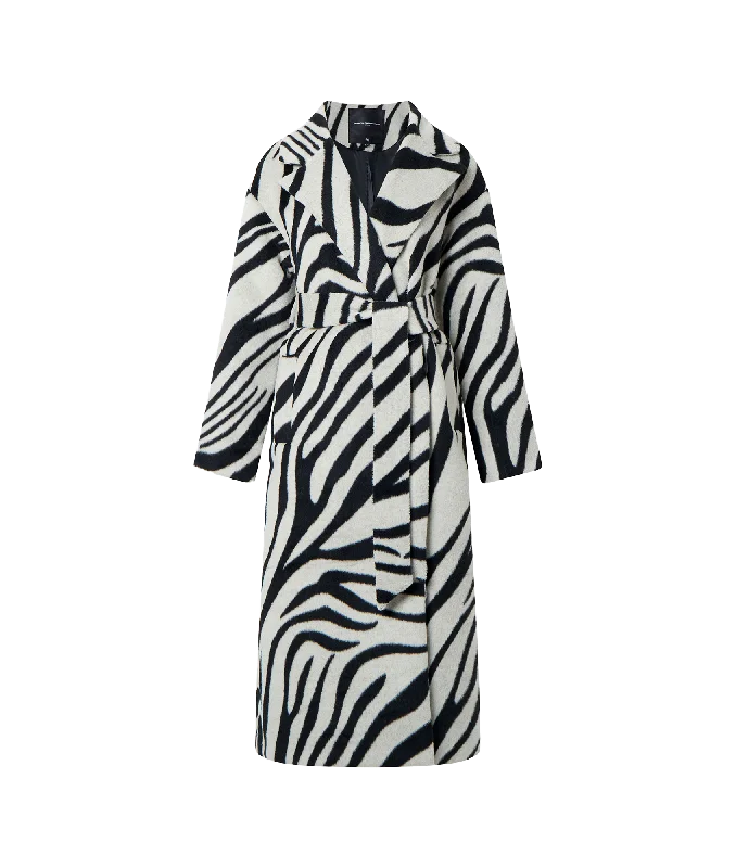Grace Zebra Belted Coat - Multi Bomber Jacket Denim Jacket Leather Jacket