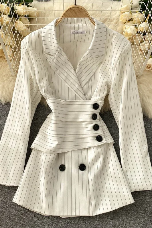 Women's suit coat women's Retro stripe design feeling waist quality commuter 1488 Denim Leather Suede Women's suit coat women's Retro stripe design feeling waist quality commuter 1488 Denim Leather Suede