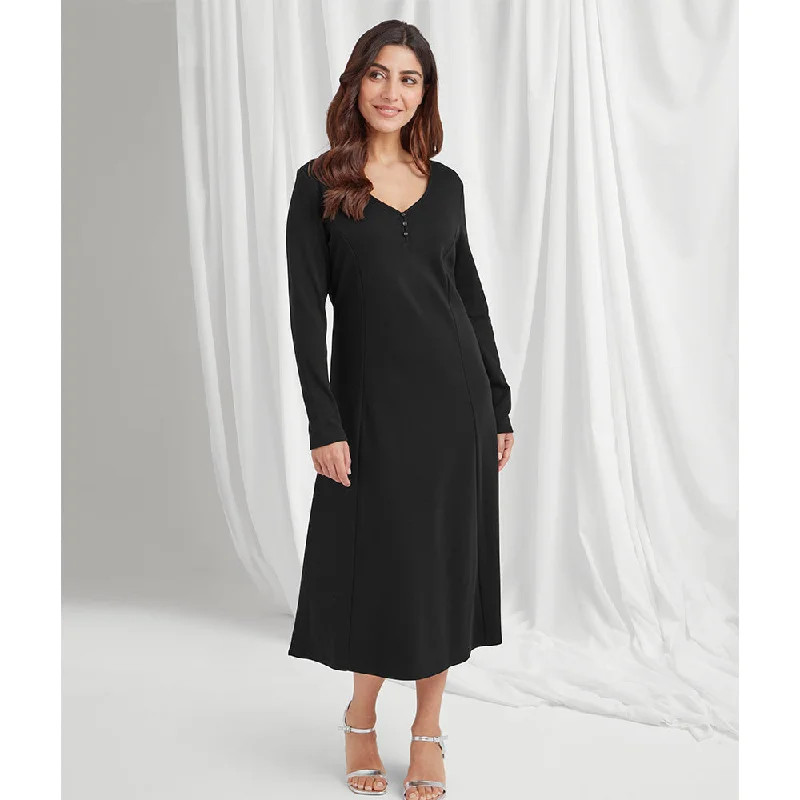 Solid Dye Slub Dress in Black