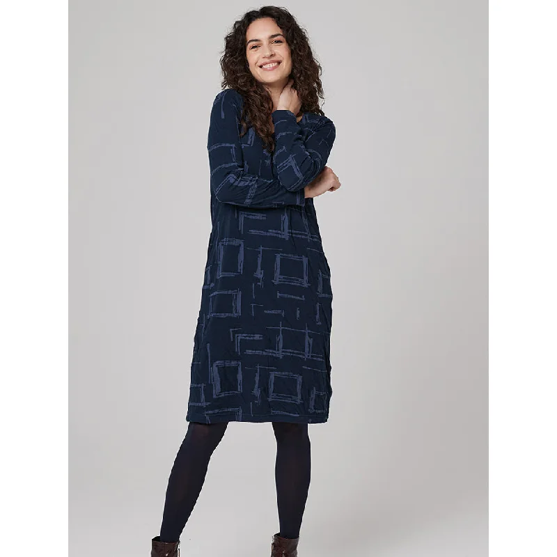 Squared Print Navy Dress
