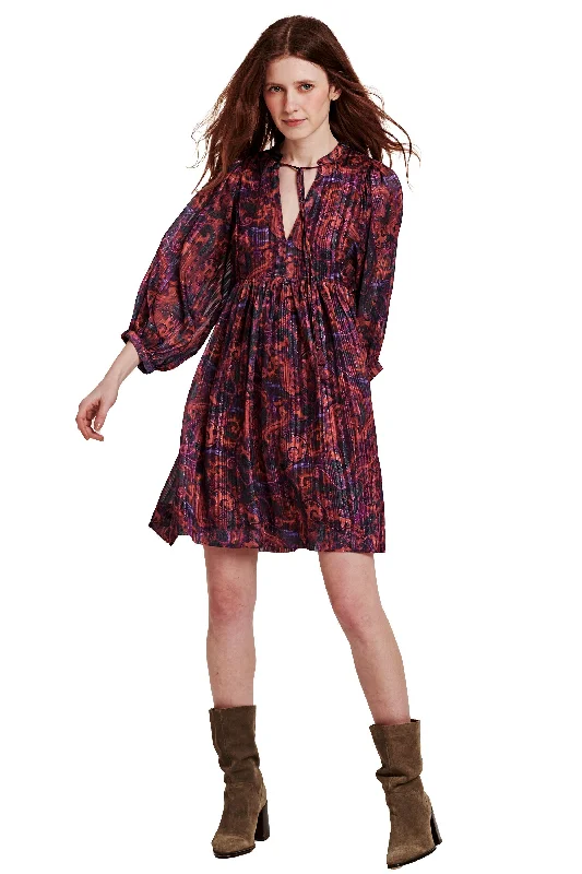 ALEXIS EMPIRE WAIST DRESS PLUM PAISLEY