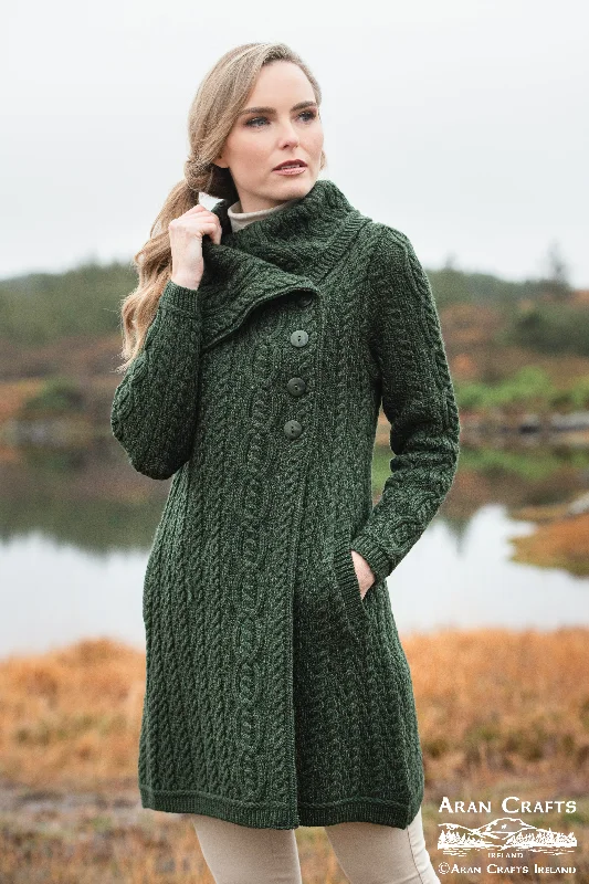 Aran - Burren Coat - Army Green Tie-Waist Belted Drawstring