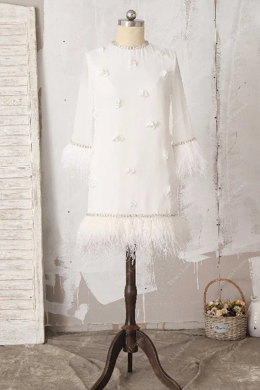 Bead Feather 3D Flower Casual Chiffon Short Bridal Shower Dress