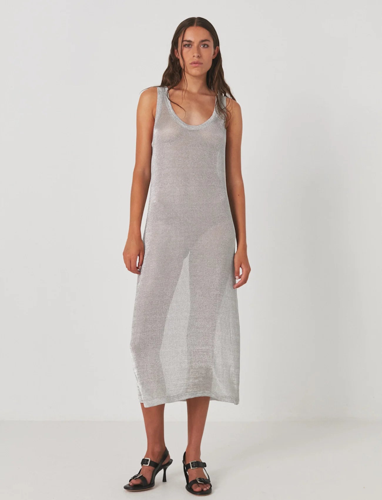 Cannie metal mesh tank dress in silver