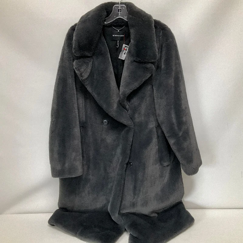 Coat Faux Fur & Sherpa By Bcbgmaxazria In Grey, Size: M Elasticated Drawstring Belted