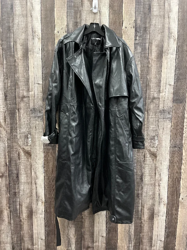 Coat Trench Coat By Fashion Nova In Black, Size: 1x Sequined Lace Ribbed