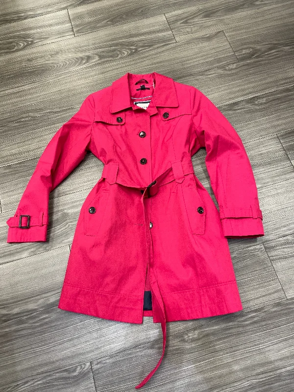 Coat Trench Coat By Tommy Hilfiger In Pink, Size: M Hook-and-Loop Buckled Tied