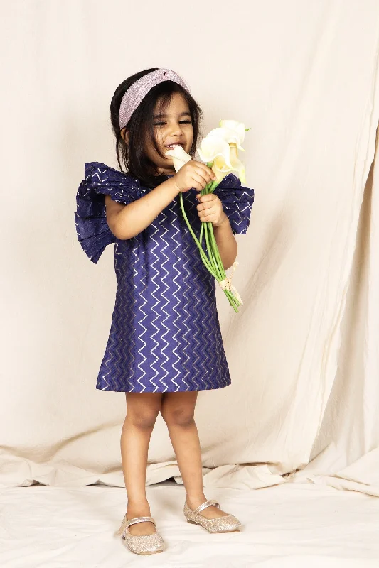Cobalt dress with ruffled sleeves