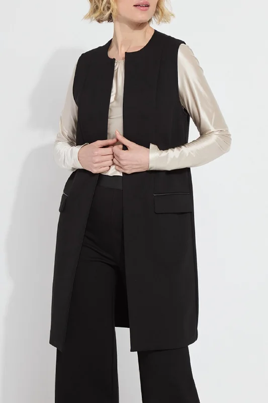 Denver Ponte Sleevless Coat In Black Mesh Canvas Denim