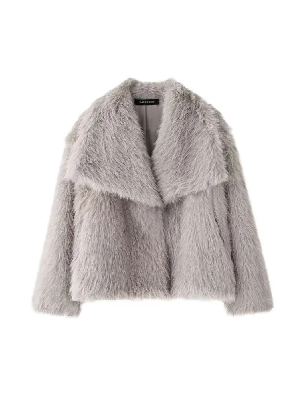 Fake Fur Lapel Baggy Winter Short Coats Bodycon Sheath Shift