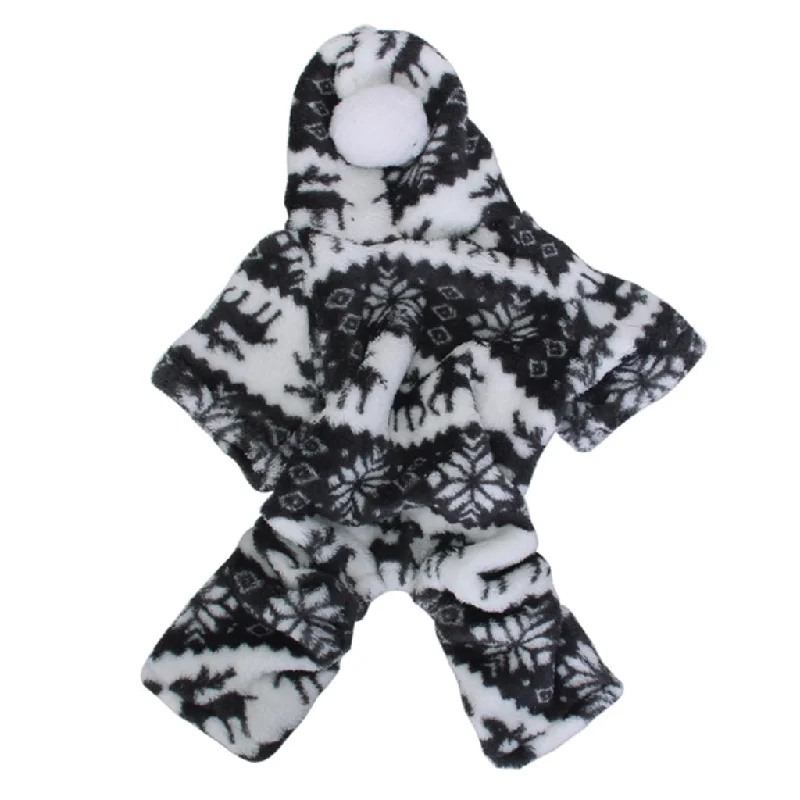 Maxbell Maxbell Fashionable Hooded Dog Pet Supplies Fluffy Jumpsuit Coat Reindeer And Snowflake Pattern Charms Dress Jumpsuit - XS