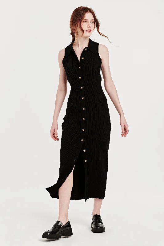 JACKY BUTTON FRONT DRESS BLACK